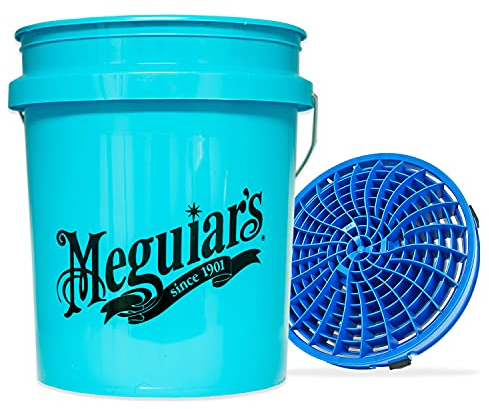 detailmate Autowäsche Set: Meguiars blauer Wasch Eimer 5 Gallonen (19 l) mit Detail Guardz Dirt Lock Wascheimereinsatz Blau für eine kratzerfreie Handwäsche