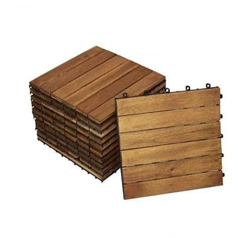 SAM Holzfliese 01, Akazienholz massiv + geölt, 22 Fliesen für 2m², 30x30 cm, Bodenbelag mit Drainage, Balkonfliesen/Terrassenfliesen/Klickfliesen