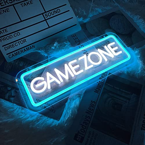 Game Zone neonskyltar för spelrumsdekor, spelljus neonskylt för väggdekor, sovrum, spelrum, LED-skyltar spelgåvor för spelare, pojkar, tonåringar, män, vänner – 40 x 15 cm
