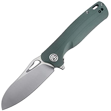 Petrified fish PF868 Bunta 3.35 Acero D2 Cuchillo Plegable de bolsillo | Mango Green G10, Cuchilla Satin, Clip para bolsillo, Rótula de bolas de cerámica, Cuchillo EDC para exteriores, camping