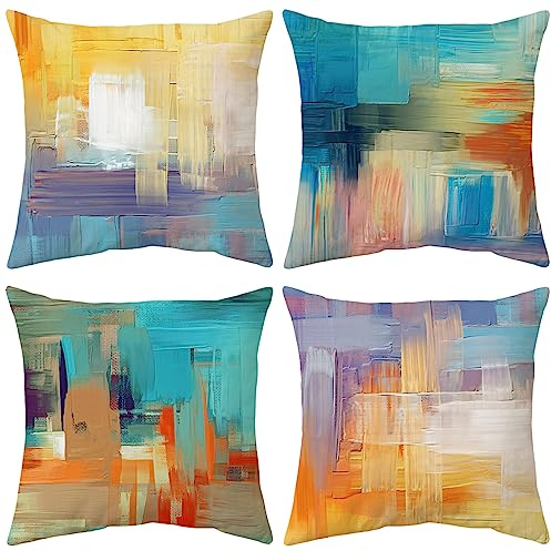 ARNTY Kissenbezug 45x45, Kissenbezüge 4er Set Dekokissen Kissenbezüge Dekoration Outdoor Kissenhülle Dekokissen für Schlafzimmer, Sofa, Stuhl, Bett, Garten (Tie-Dye bunt, Velvet)