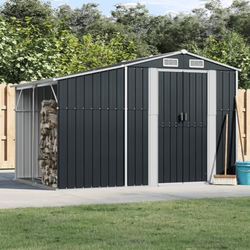 Gecheer Trädgårdsskjul, trädgårdsskjul, verktygsskjul, för utomhusbruk, verktygsskjul, verktygshus, galvaniserat stålskjul, antracit 277 x 192,5 x 179 cm