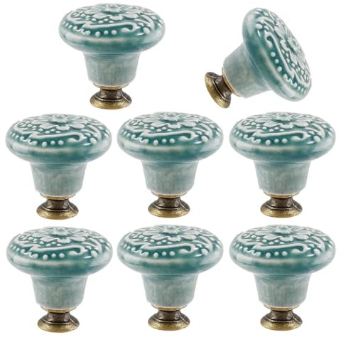 VEGCOO Lot de 8 boutons de porte de placard vintage en céramique verte pour commode