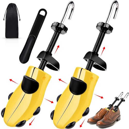 BGIUSQF Schuhspanner Herren, Pack of 2 Schuhspanner, Schuhdehner, Einstellbar Schuhdehner Schuhweiter, 40-47 Size Shoe Tree + Schuhlöffel für Lederschuhe, Sportschuhe, Gelb