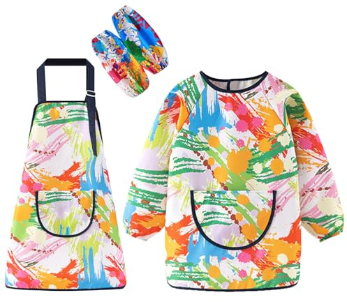 Grembiule Da Pittura Per Bambini, Jicyor 2 Pezzi Grembiule Impermeabile Grembiule Per Pittura Regolabile Adatto a bambini e bambine di età compresa tra i 6 e i 10 anni