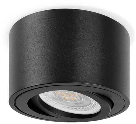 GeyouLux 1x LED Aufbauspot Schwarz - Extra Flach & 38° Schwenkbar Spots Deckenleuchte - Ø80x50mm - Aufputz Spots Decke inkl. 5W 3000K LED Modul 230V - Deckenspots, DeckenstrahlerAufbaustrahler