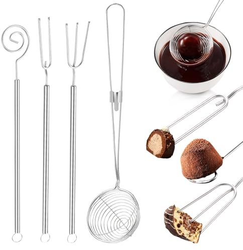 4 cucharas ranuradas, tenedor de chocolate de acero inoxidable, tenedor de chocolate, tenedor de fondue, tenedor de chocolate, tenedor para chocolate, caramelos, bombones y trufas hechos a mano