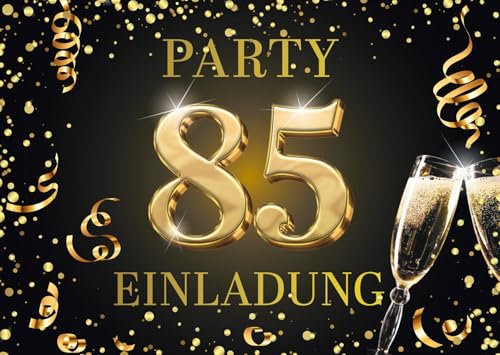 Edition Colibri Einladungskarten zum 85. Geburtstag, 10 Stück, Format A6, Karten-Set, Einladung, zum Beschriften, Party schwarz, gold (11183 DE)