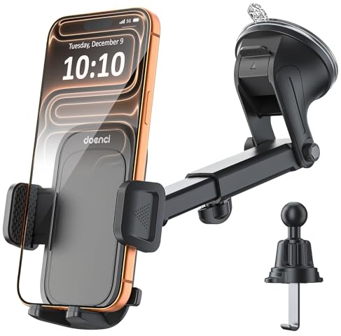 doenci bilhållare, superstark sugkopp och uppgraderad krokklämma, 360° universell trippelfäste för instrumentbräda och vindruta, kompatibel med iPhone 15, 14, 13 Pro och Android-smartphones