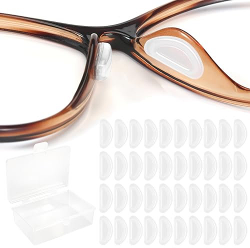 APOMOONS 20 Pairs Glasses Nose Pads Soft D Shape Adhesive Anti-Slip Glasses Nose Grips Silicone Nose Pads for Glasses Stick On Glasses Grips Replacement Cushion for Glasses Eyeglasses Sunglasses 15mm