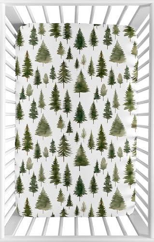 Sweet Jojo Designs Baby Fitted Mini Crib Sheet (Green Woodland Tree) for Girls/Boys, Newborn/Infant Nursery, Play Yards, Portable Cribs (Gender Neutral, Nature, Pine Tree Forest, Woods, Christmas Fir)