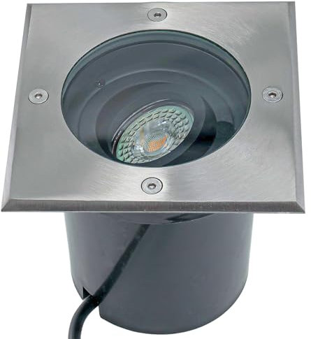 JungesLicht Bodeneinbauleuchte außen, schwenkbar, GU10 Sockel, Edelstahl Bodenstrahler IP67, 2000kg belastbar, 230V Anschluß, 130mm Ø, Fassadenleuchte, Pflanzenbeleuchtung, ohne Leuchtmittel (Eckig)