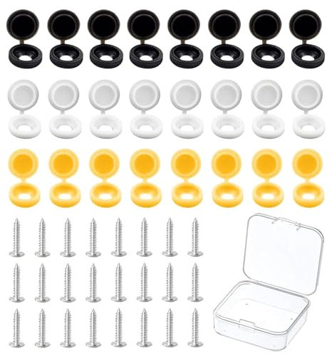 48 Pcs 304 Stainless Steel car number plate screws and caps, number plate screws and caps,Black, White and Yellow (8 Each Color),License Plate Screw Caps Car License Plate