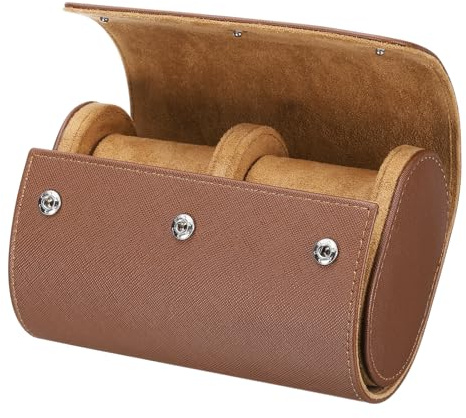 sourcing map Rouleau de montre de voyage portable en cuir à 2 emplacements pour hommes et femmes, organiseur de rangement de montres avec coussin amovible pour voyage, affichage, marron texturé à