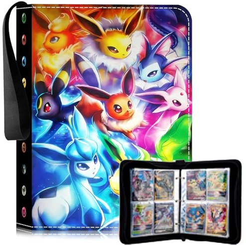 Album Cartas Coleccionables,Card Binder con 8 Bolsillos para 400 Cartas,PU Impermeable Alta Definición y Transparente con Cremallera,Para Tarjetas de Tamaño Estándar