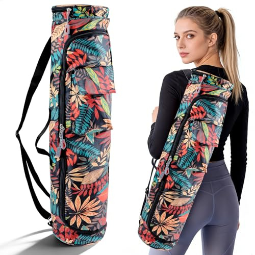 xyuayamz Bolsa Esterilla Yoga, Bolsa de Lona para Esterilla de Yoga, Yogas Mat Bag con Bolsillos, Mujeres Bolsas Gimnasio para Esterillas de Pilates, Yogas, Gimnasia y Accesorios