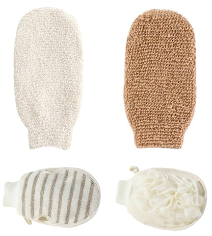 HYFZOD Kit de 3 Guantes Exfoliantes Corporales de Fibras Naturales. Para Eliminar Piel Muerta y Tener Piel Suave y Luminosa. manoplas baño, Guantes de Crin para la Ducha. Suave e Intenso