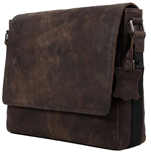 Crone Hamburg läder laptopväska, affärsväska av äkta läder, portfölj, arbetsväska, axelväska, laptopväska