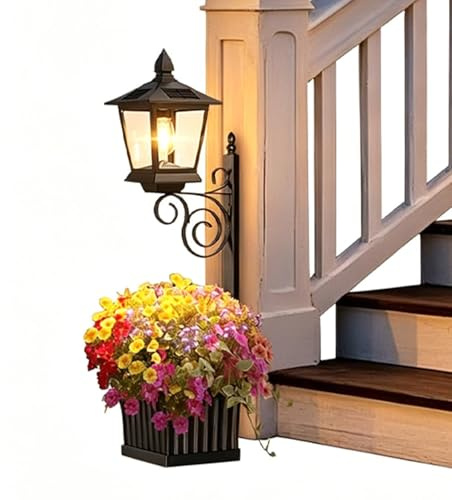 Lámpara de pie solar genérica con jardinera | maceta 2 en 1 con linterna solar, jardinera exterior iluminada | para jardín patio patio trasero césped terraza balcón pasillo apartamento
