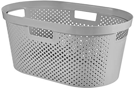 Curver Dots Wäschekorb Infinity mit Punktmuster 39l in hellgrau, Plastik, 35 x 25 x 10 cm