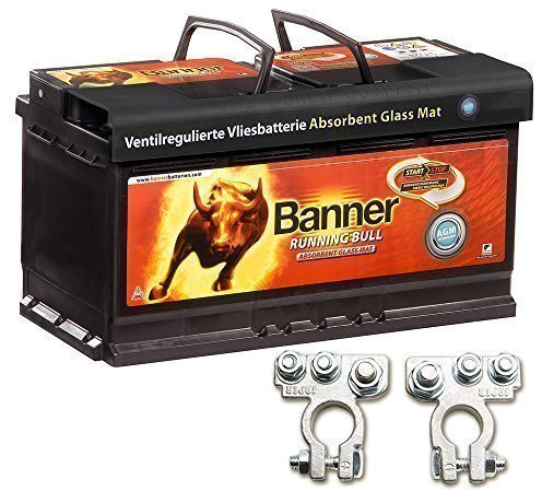 Banner Vliesbatterie AGM Running Bull 95AH 12V 850A/EN Batterie inkl. Polklemmen Auto Boot Wohnmobil