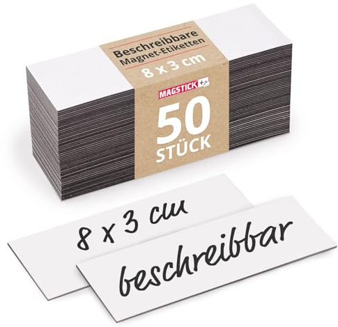 50 skrivbara magnetetiketter – 8 x 3 cm – vit – mag208