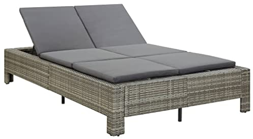 vidaXL Sonnenliege 2-Personen mit Auflage Doppelliege Gartenliege Relaxliege Liege Lounge Gartenmöbel Rattanmöbel Grau Poly Rattan