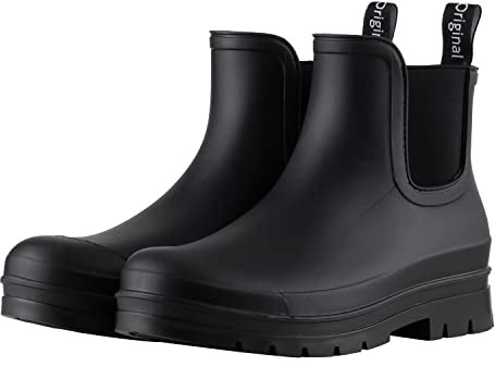 planone Women’s Fashion Waterproof Short Chelsea Rain Boots Durable Non Slip Ankle Rubber Boots Work Booties Lightweight Outdoor Garden Shoes with Removable Insole