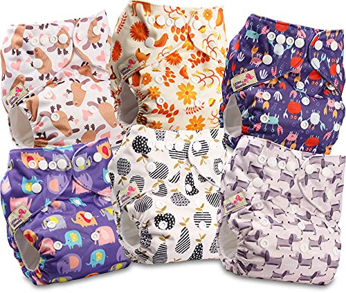 Littles & Bloomz 6 Reusable Pocket Cloth Nappies (Popper), P0602 | Gentle Comfort, Adjustable Fit for 0-3Y/3-15kg, Washable & Quick-Dry, Easy-Care, Multiple Insert Options Available Separately