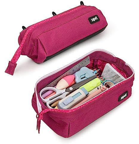 ZIPIT Lenny Federmäppchen für Mädchen, Großes Mäppchen für Schule und Büro, Etui mit breiter Öffnung, Federmappe Rosa