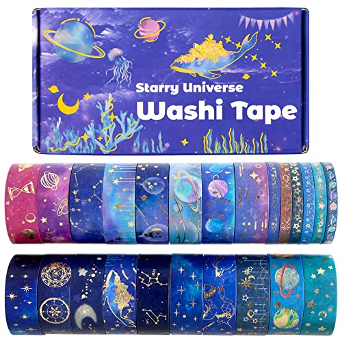 Biuunsf 24 Rollen Washi Tape Set - Goldfolie Glitter Galaxis Masking Tape, Dekoratives Klebeband Bunt für Verschönern Bullet Journals, Diy handwerk, Scrapbooking, Planner