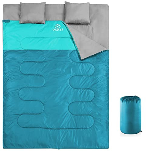 oaskys Double Sleeping Bag for Adults with 2 Pillows - Queen Size XL Waterproof Sleeping Bag for All Season Camping Hiking Backpacking 2 Person Sleeping Bags for Cold Weather & Warm