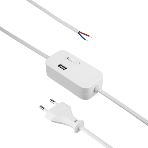 REV Zuleitung, Kabel mit Schalter und Eurostecker Zwischenschalter mit USB-A, 2m, weiß