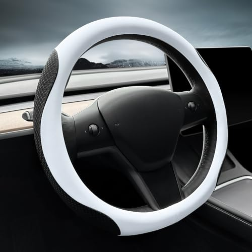LKWLIKEI Rattöverdrag för bil, Nappa-läder, ultratunt, för Tesla Modell 3/Y, halkfri design, inredningsändring, biltillbehör (vit)