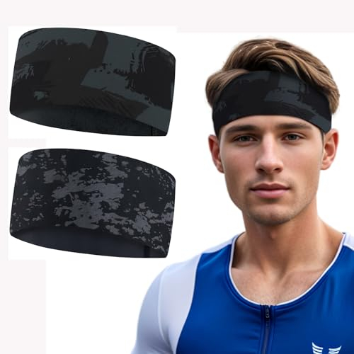 Stirnband Sport - Breit Schweißband Stirn für Herren und Damen, Schnelltrocknend Haarband für Fitness Joggen Laufen Rad Wandern Tennis und Yoga