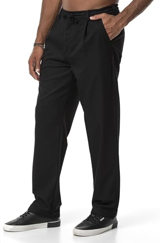 Red Bridge - Pantaloni da uomo in tessuto, tinta unita, con coulisse, Nero , S