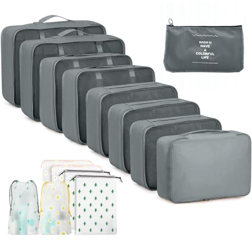 GIBOHOM Organisateur Valise, Lot de 15 Rangement Valise Organisateur, Imperméable sac Rangement Valise, Packing Cubes Résistant à la Déchirure, Organiseur Valise pour Voyage avec Poches Transparentes