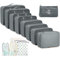 GIBOHOM Koffer Organizer Set, 15 Stück Packing Cubes, Wasserdichte Kleidertaschen für Urlaub und Reisen, Travel Organizer, Reiseorganizer Mit Packtaschen Transparentem, Grau