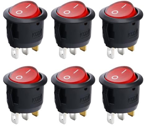 6-Stück Glühen Kippschalter 230/12v,Einbauschalter,Wippschalter 230/12v,Lichtschalter,Runder Selbstsichernder 3-Poliger Schalter,Innenplätze EIN/AUS mit Kontrollschalter Ngebettet Maschinenschalter