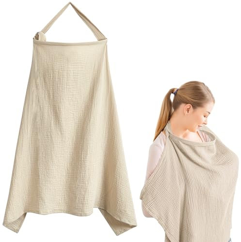 Ksvaye Stillschürze Stilltuch für Unterwegs Stillschal Baumwolle Stilltuch con Verstellbarer Riemen 71 X 95 cm Atmungsaktiver Musselin Stillbezug für Babys Mutter Geschenke (Khakifarbe)