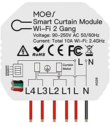 Tynmoel 2X Tuya Smart WiFi 2 Gang Double Curtain Blind Switch Module Roller Shutter Electric Motor Smart Life App with Alexa