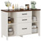 Küchenschrank, Sideboard mit 3 Schubladen und 4 Offene Regale, Aufbewahrungsschrank mit Ablage, Aktenschrank, Mehrzweckschrank, Büroschrank, B88/T35/H66cm, Vintage Weiß