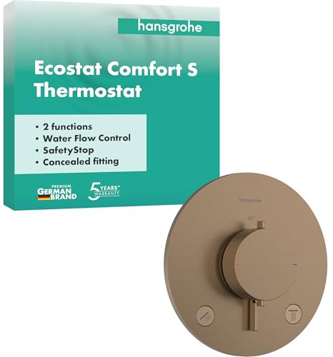 hansgrohe Ecostat Comfort S - Termostat för inbyggnad, Termostatblandare med säkerhetsspärr (SafetyStop) vid 40° C, Badrumsblandare för 2 funktioner, borstad brons, 33715140