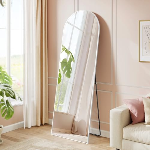 SONGMICS Full Length Mirror, 160 x 50 cm, Arched Floor Mirror with Stand, Aluminum Alloy Frame, Tempered Glass, for Bedroom, Living Room, Locker Room, Matte White LFM031WC01