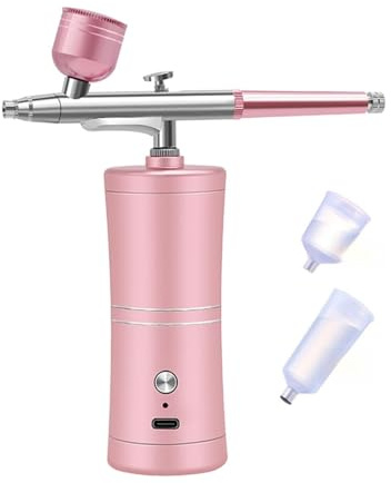 Pistola a Spruzzo, Aerografo wireless con kit compressore Mini portatile senza fili Spray personale Pittura artistica Tatuaggio Torta Trucco Beautifu Moo Air per auto e casa fai da te(Pink)