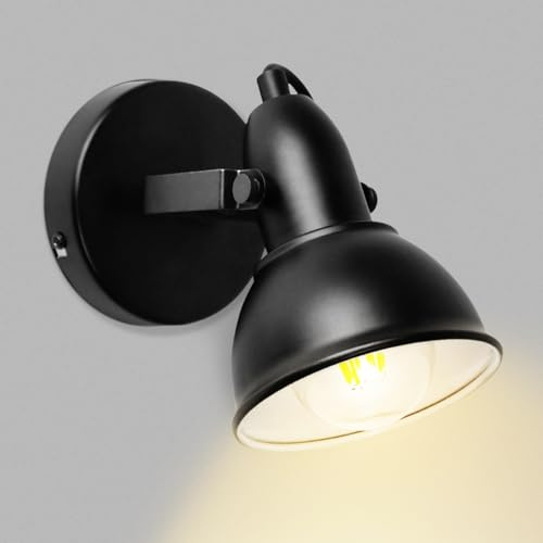 Unikcst 1 Way Wall Lights Adjustable Vintage Ceiling Lights Rotatable | Black Metal Shade Ceiling Spotlight Fittings E27 for Indoor Bedroom Living Room Kitchen，No Bulbs