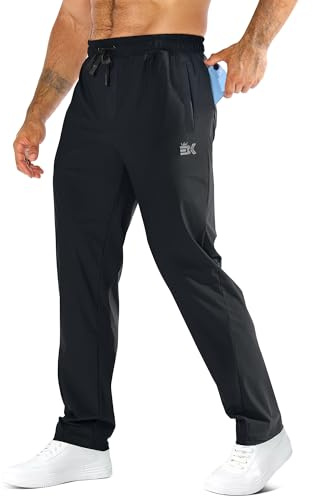 BROKIG Mens Gym Tracksuit Bottoms, Cooling Joggers Trousers, Stretch Golf Running Jogging Bottoms (Large, Black)