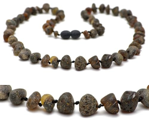 Collar unisex de ámbar báltico crudo – Collar de ámbar hecho a mano con perlas naturales auténticas, regalo para él y ella, 50 CM, Gema, Ámbar