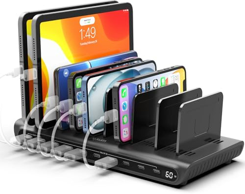 Alxum 60W 10-portars USB-laddstation med LED-realtidsdisplay, 8 USB-C och 2 USB-A – smart laddning för telefoner, surfplattor och laptops – perfekt för kontor och skola