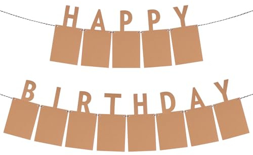 XLIUAX Bannière d'anniversaire en papier kraft, guirlande Happy Birthday, élégante guirlande photo, guirlande de jalons de bébé pour fête d'anniversaire, décoration murale, ficelle de 300 cm